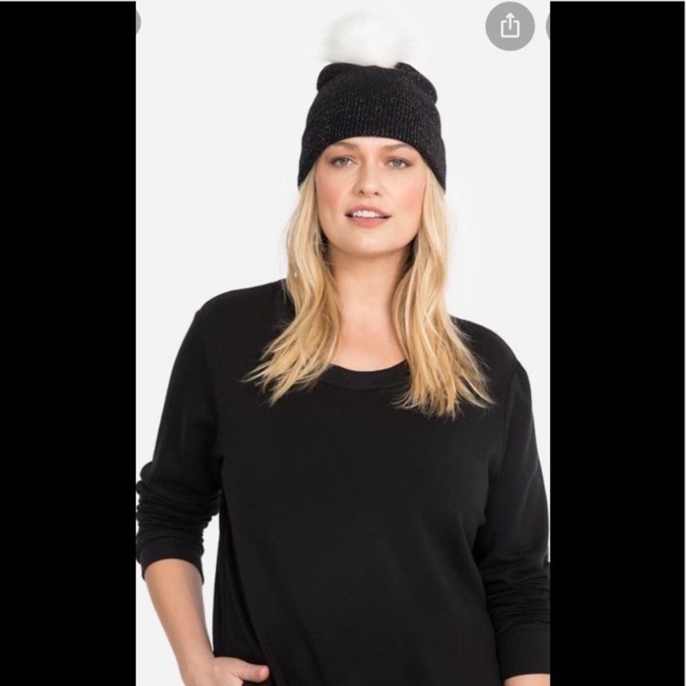 Johnny Was - NWT - Hat Attack Black Knit Beanie with White Pom